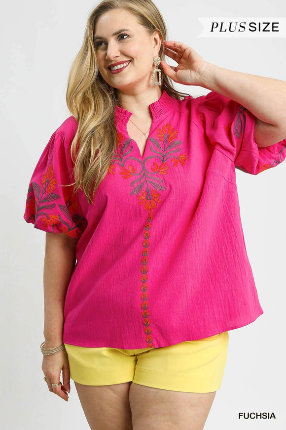 Curvy Girl Floral Embroidered Top