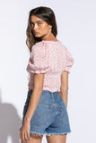 Floral Short Puff Sleeve Crop Top - Greige Goods