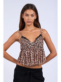 Leopard Double Strap Ruffle Cami - Greige Goods