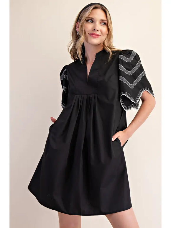 Balloon Sleeve Embroidered Mini