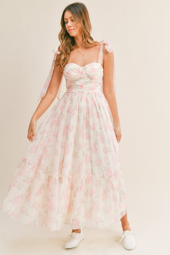 Ruched Tiered Floral Midi - Greige Goods