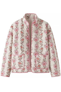 Pink Floral Print Quilted Jacket - Greige Goods