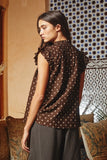 Ruffle Neck & Shoulder Print Blouse - Greige Goods