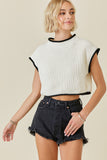 Boxy Sweater Top With Contrast Detail - Greige Goods