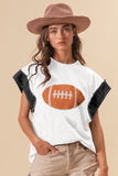 Football Patch Denim Sleeve Top - Greige Goods