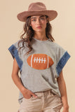 Football Patch Denim Sleeve Top - Greige Goods