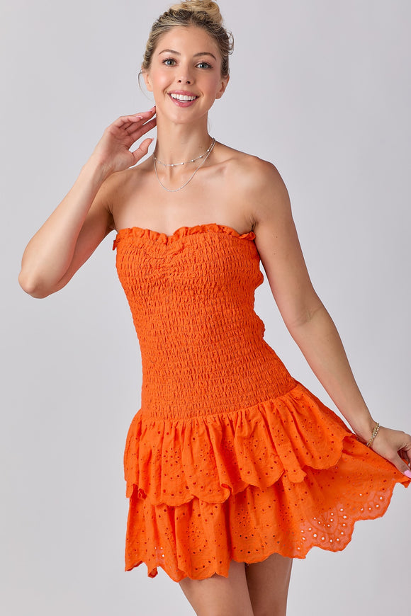 Smocked Ruffle Mini Dress - Greige Goods