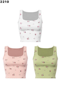 Ribbed Flower Print Crop Tank - Greige Goods