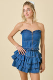 Strapless Denim Front Zip Top - Greige Goods