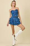 Strapless Denim Front Zip Top - Greige Goods