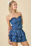 Strapless Denim Front Zip Top - Greige Goods