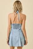 V Neck Halter Denim Mini Dress