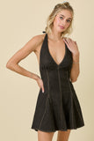 V Neck Halter Denim Mini Dress