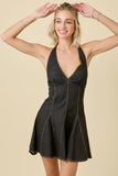 V Neck Halter Denim Mini Dress