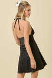 V Neck Halter Denim Mini Dress