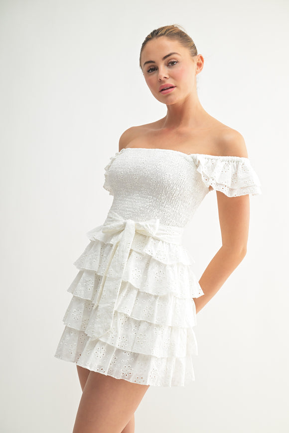 Ruffle Eyelet Mini Dress
