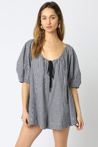 Jane Checkered Romper - Greige Goods