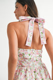 Floral Halter Neck Tiered Midi Dress - Greige Goods