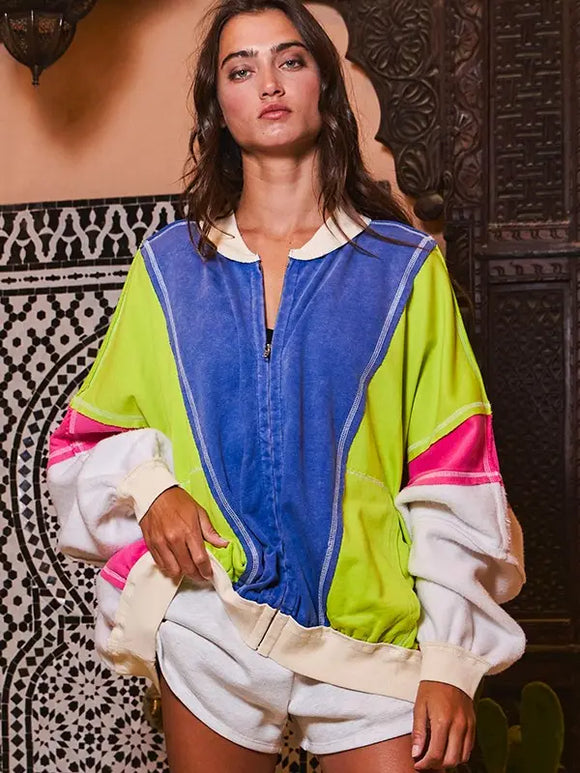 Colorblock Zip Up Jacket - Greige Goods