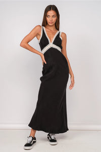 Lace On Plunging V-Neck Maxi Dress - Greige Goods