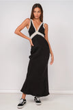 Lace On Plunging V-Neck Maxi Dress - Greige Goods