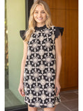 Embroidered Ruffle Sleeve Dress - Greige Goods