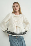 Embroidered Bow Tie Peplum - Greige Goods