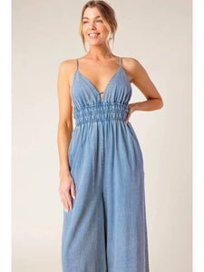 Washed Light Denim Jumpsuit - Greige Goods