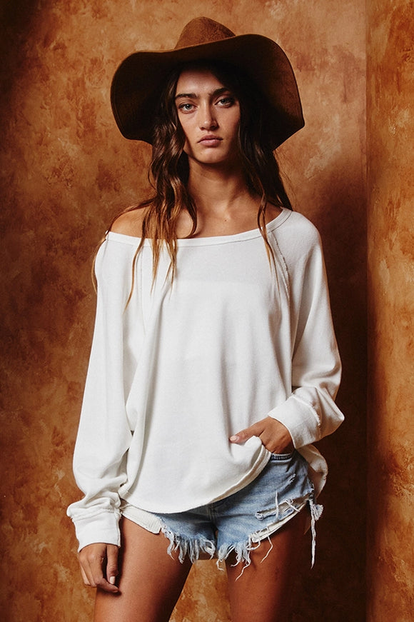 Long Sleeves Round Loose Fit Top - Greige Goods