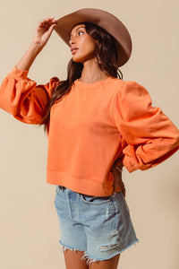 Terry Knit Puff Sleeve Top - Greige Goods
