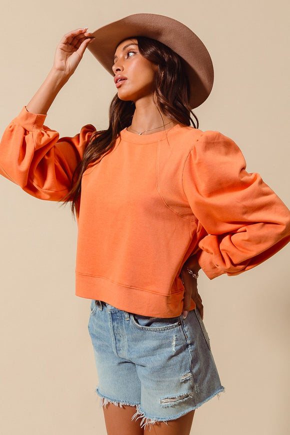 Terry Knit Puff Sleeve Top - Greige Goods