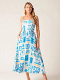 A Printed Woven Midi Dress - Greige Goods