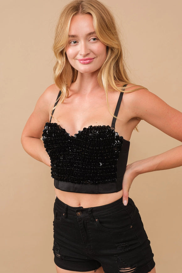 Sequin Corset Bustier Crop Bralette - Greige Goods