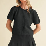 Short Puff Sleeve Sweater Cardigan - Greige Goods