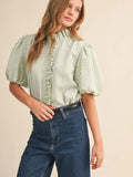 Striped Ruffled Blouse - Greige Goods