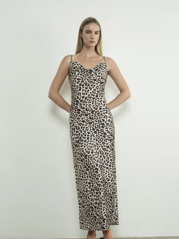 Satin Leopard Print Dress - Greige Goods