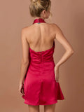 Pleated Halter Neck Mini Dress - Greige Goods