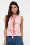 Pale Floral Print Tie Vest - Greige Goods