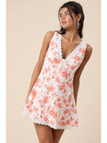 Floral V-Neck Lace Mini Dress - Greige Goods