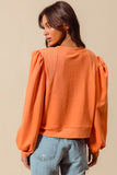 Terry Knit Puff Sleeve Top - Greige Goods