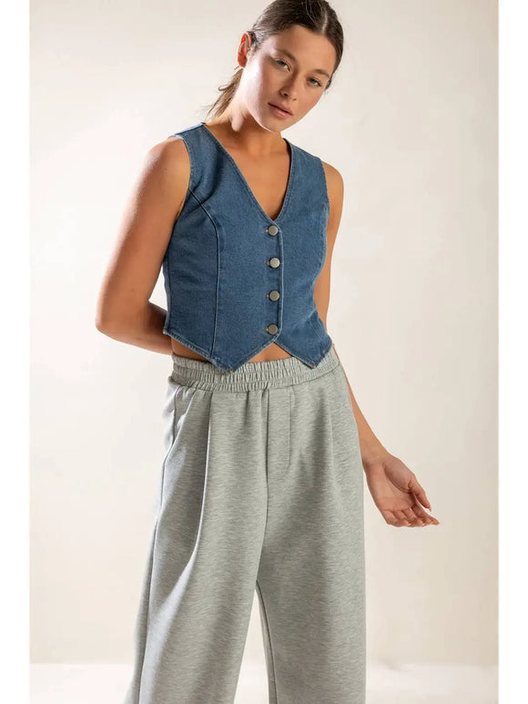 A Washed Denim Vest - Greige Goods