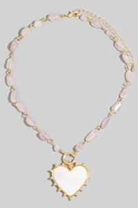 Shell Heart Pendant Stone Bead Chain Necklace - Greige Goods