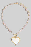 Shell Heart Pendant Stone Bead Chain Necklace - Greige Goods