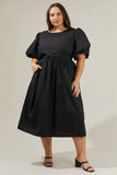 Curvy Girl Poplin Puff Sleeve Midi - Greige Goods