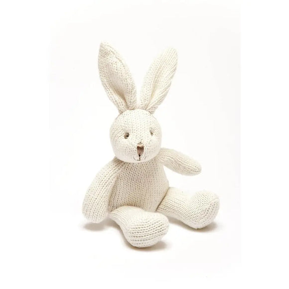 Knitted Bunny Baby Rattle - Greige Goods