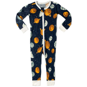 Planets Zipper Footed PJ - Greige Goods