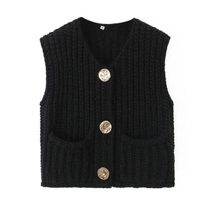 Chunky Needle Knitted Vest - Greige Goods