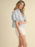Striped Ruffled Blouse - Greige Goods
