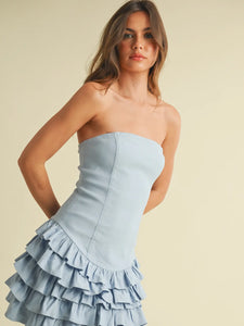 Strapless Ruffle Mini Dress - Greige Goods