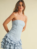 Strapless Ruffle Mini Dress - Greige Goods